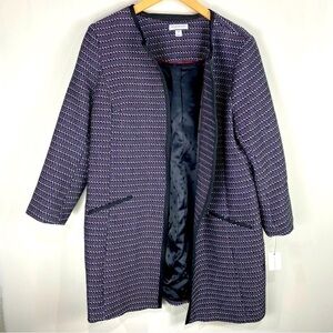 Charter Club Jewel Tones Tweed Longline Open Front‎ Blazer Coat Jacket 10 (NWT)